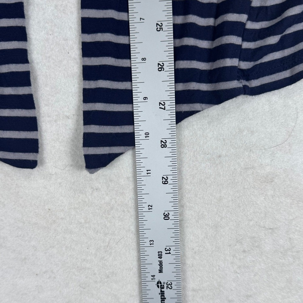H.I.P. Navy Blue Grey Striped Open Front Cardigan Sharkbite Hem Pockets Medium - Picture 5 of 8